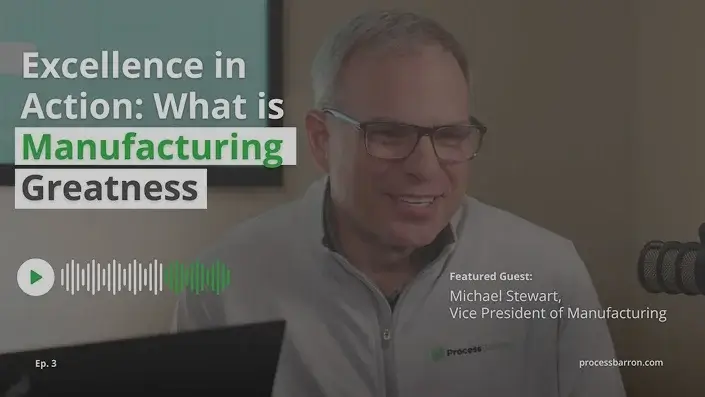 Man smiling during podcast interview about manufacturing greatness.