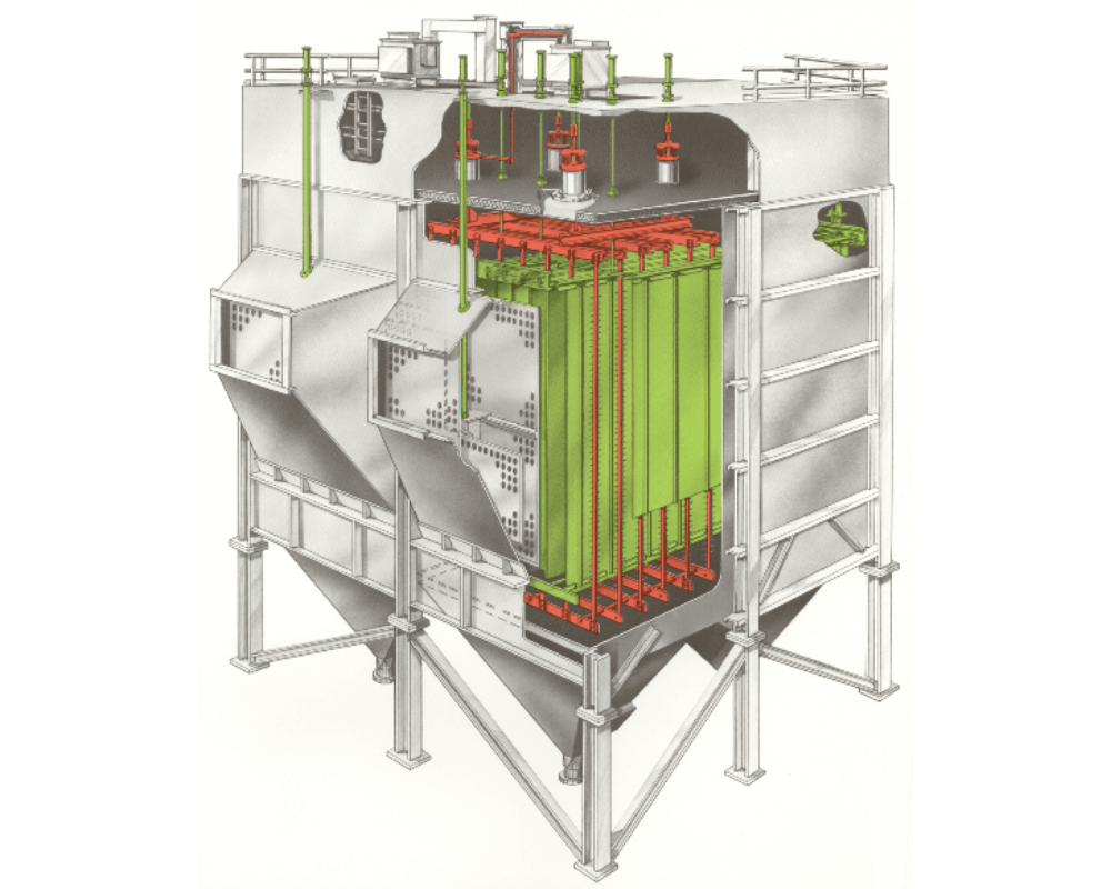 Industrial ash handling system with detailed internal components.